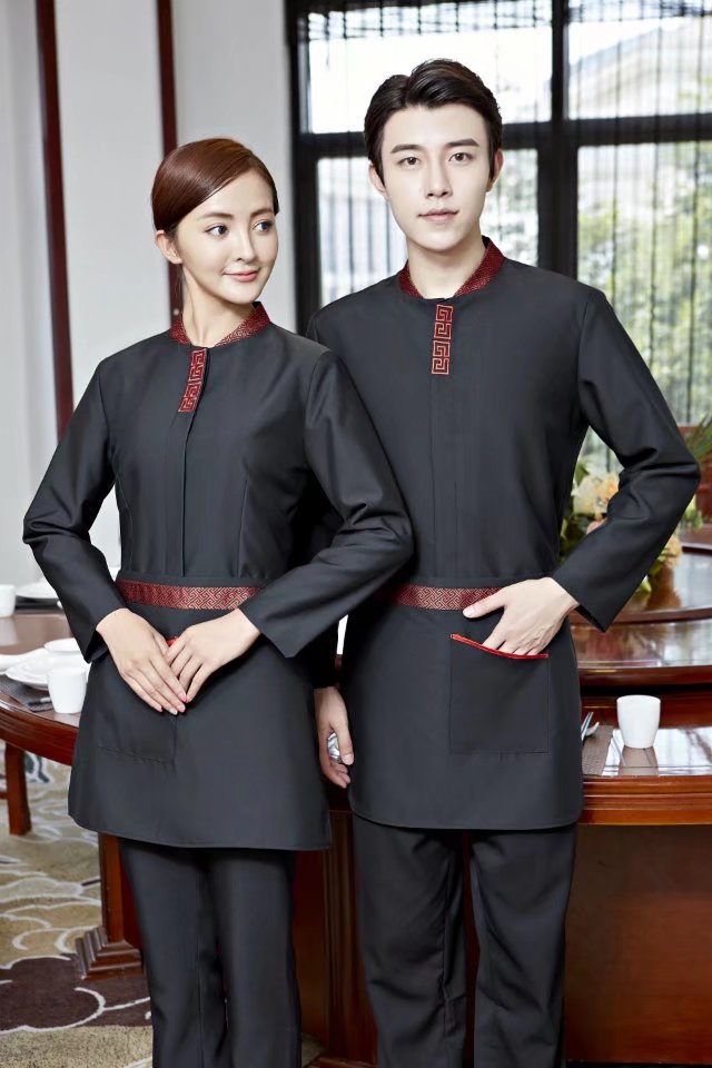 黑色紅邊中式酒店工作服JD137