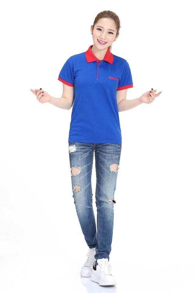 藍(lán)底紅邊女士廣告服T097
